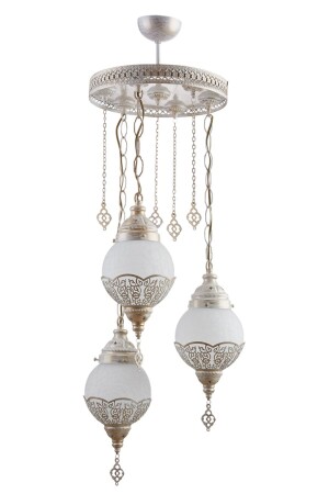 Dilan Ottoman Authentic Cream Color White Glass Pendant Lamp Living Room - Kitchen - Bedroom 3-Piece Chandelier dilan3lüesk - Fer Avize