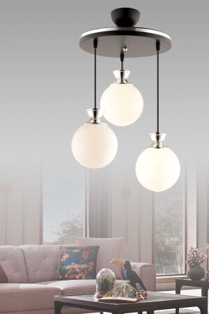 Dilara 3-Piece Tray Black and Chrome Round Glass Living Room Chandelier 5 - GYK LİGHT