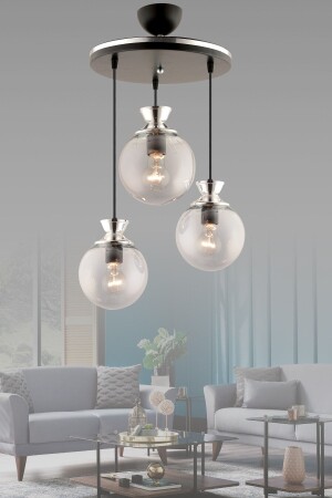 Dilara 3-Piece Tray Black and Chrome Round Glass Living Room Chandelier 5 - GYK LİGHT