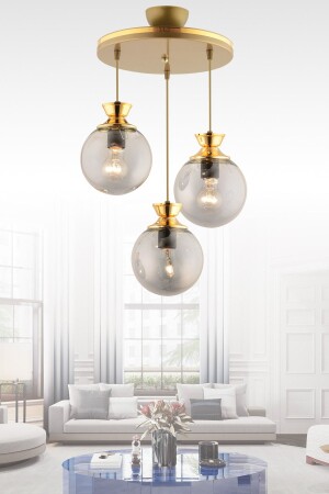 Dilara 3-teiliges Tablett, antikgoldvergoldet, modernes rundes Glas, Beleuchtung 2 - GYK LİGHT