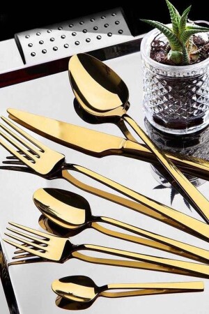 Dilay 36 Piece Titanium Gold Fork Spoon Knife Set for 6 Persons 3MM JPRDİLAY36 - Genel Markalar