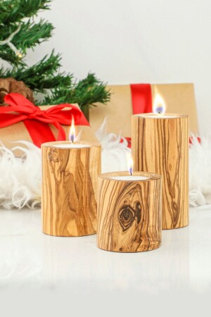 Dilek Wooden 3-Piece Candle Holder Set (CANDLES INCLUDED) - Lalezen Home
