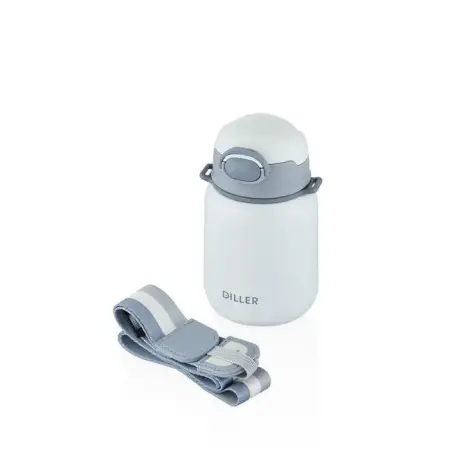 Diller 420ml Pipetli Askılı Çelik Beyaz Çocuk Termos Matara 6 Saat Sıcak-soğuk Tutma Süresi - DILLER