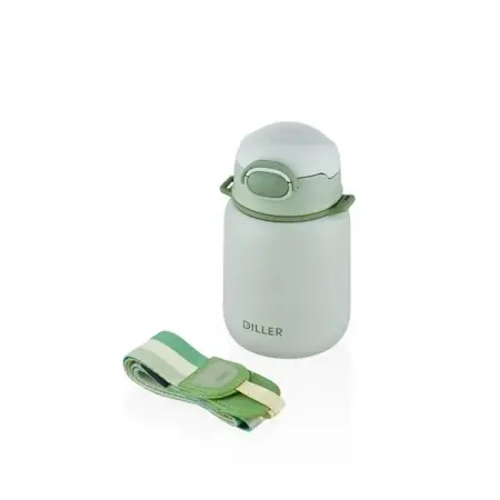 Diller 420ml Pipetli Askılı Çelik Yeşil Çocuk Termos Matara 6 Saat Sıcak-soğuk Tutma Süresi - DILLER