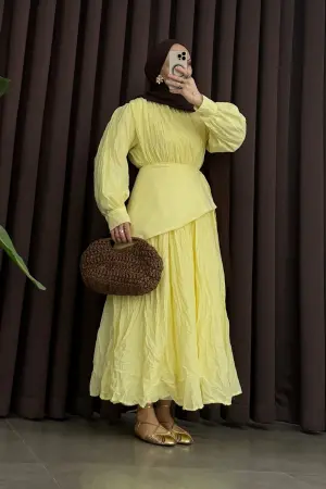 Dina Bel Scarfed Voile Dress Yellow - Nuuwears