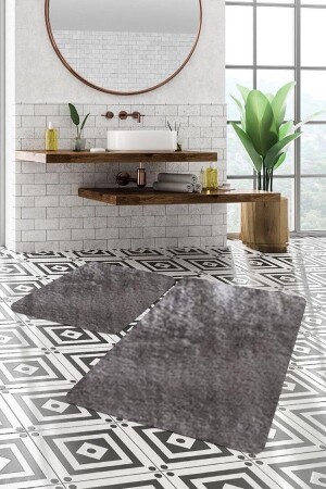 Dinarsu 2-Piece Large Xl Size Post Plush Bath Mat Set 120x80 80x50 Gray SENORA120X80 - SENORA