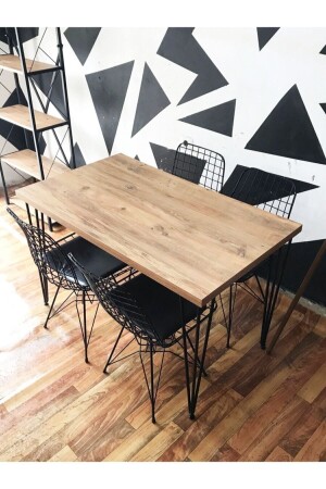 Dining Table Kitchen Table for 4 Persons Atlantic Pine with Wire Chairs - Stone Concept Mobilya
