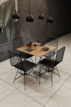 Dining Table Set Kitchen Table Cafe Table 4 Pieces Wire Chairs 1 Piece 70*70 Table nmsmtlymk70 - Gaga Mobilya