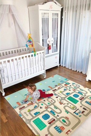 Dino Road Katlanabilir Çift Taraflı Oyun Matı 150x200x1cm - Happy Twins