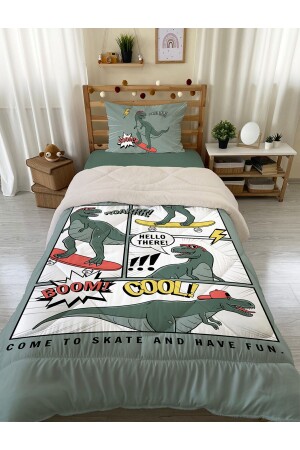 Dinosaur Patterned Single 160x220 Cm Wellsoft Double-Sided Silicone Quilt and Sleeping Set - Evmila