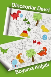 Dinozor Temalı Dev Boyama Kağıdı 2 Metre Sevimli Dinozorlar Aktivite Rulosu - Çocuk Eğitici Rulo CL13Dino - Enjoymydesign