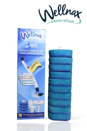 Disposable Spare 20 Pieces of Sponge Blue Toilet Sponge with Water and Detergent X1 - Wellnax Breeze Refresh