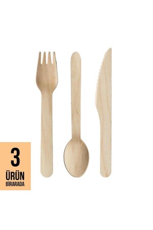 Disposable Wooden Wooden Spoon-Fork-Knife Set 24 Pieces (8 FORKS- 8 PCS KNIFE- 8 PCS SPOONS) Natural - Kullanatmerkezi