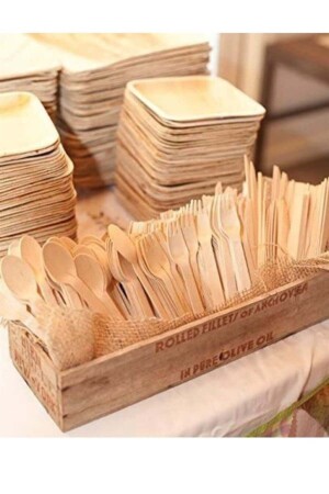 Disposable Wooden Wooden Spoon Fork Knife Set 24 Pieces - Partifabrik