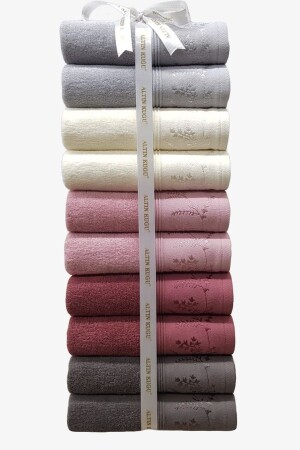 Ditsy-Handtuch 10 Stück – Anthrazit, Pflaumenrosa, Cremegrau - Özdilek