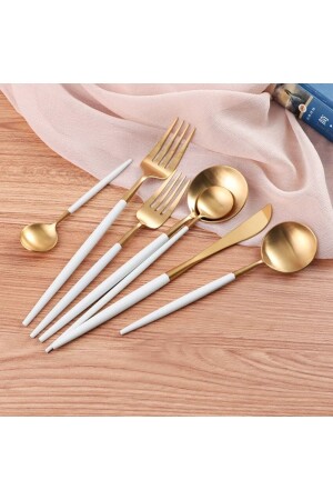 Dmr Life 72 Piece Matte White Gold Fork Spoon Knife Set 72 pieces white gold - Demir Çeyiz