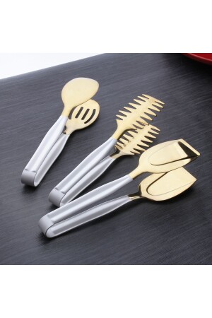 Dmr Life Gold white 1 Piece Serving Presentation Pastry Cake Tongs - Demir Çeyiz