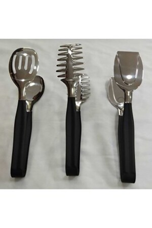 Dmr Life Plain Black Service Presentation Pasta Cake Salad Cake Tongs Set Set of 3 78778 - Demir Çeyiz