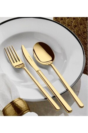 Dmr Life Rüya Gold Titanium 42 Piece Fork Spoon Set for 6 Persons Rüyagold - Demir Çeyiz