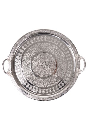Dmt Gaziantep Copper 35cm Handcrafted Presentation Serving Tray 35cm Authentic Looking with Handle DMT-19120 - DMT COPPER HOME