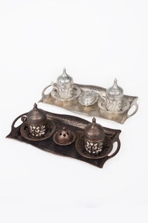 Dmt Gaziantep Copper Casting Antique Copper Cup Set for 4 People (tray 27 Cm) DMT-19070 - DMT COPPER HOME