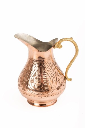 Dmt Gaziantep Copper Hand Engraved Jug Pewter Load:18 Cm Thickness:0,2mm 1 Liter Capacity DMT-19059 - DMT COPPER HOME