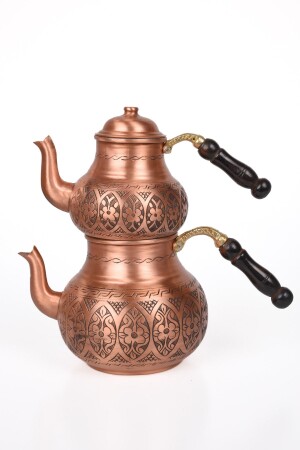 Dmt Gaziantep Copper Teapot Set Heavy Embroidered Height: 26cm Bottom 16cm Top 12cm Diameter Daisy Model. DMT-19089 - DMT COPPER HOME