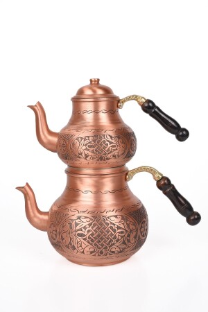 Dmt Gaziantep Copper Teapot Set Heavy Embroidered Total Length: 26cm Bottom 16cm Top 12cm Diameter Heavy Copper. DMT-19088 - DMT COPPER HOME