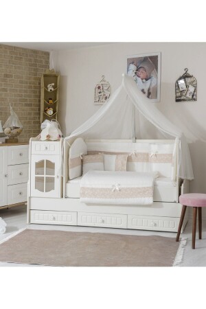 Doddobebek İnci Capy Baby Sleeping Set 10 Pieces Mosquito Net and Apparatus 70x130 MB-1-İNC. CP - Mini Baby