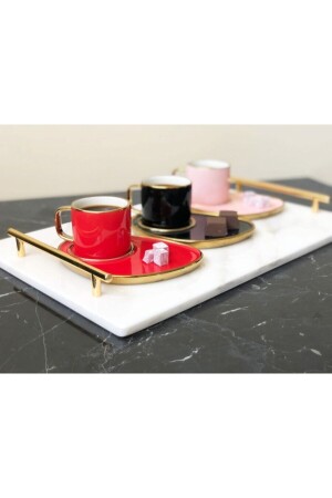 Doğal Mermer Tepsi 25x40cm Gold Slim Kulp, Nişan Tepsisi CL2540SLM - Modestmar