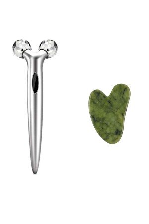 Doğaltaş Yeşim Kalp Gua Sha Ve 3d Güzellik Platin Silindir Masaj Aleti İlterusset10 - İLTERUS