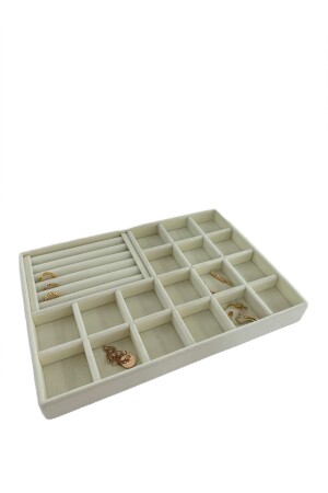 Domestic Production Baku Model Suede Cream Color Drawer Jewelry Stand - Megass Dekor