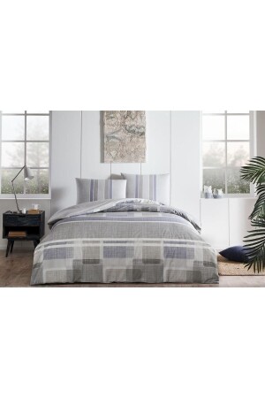 Domino Blue Double Duvet Cover Set 8682475103688 - Taç
