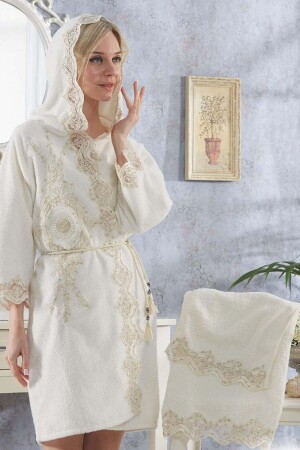 Donella Cream Women's French Lace Dowry Bridal Bath Honeymoon Women's Bathrobe Set BnyDonella - Bonny Home