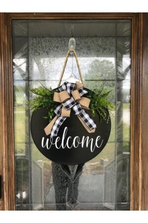 Door Ornament Welcome Black Gift Exterior Door with Ribbon - Home Door Ornament blackjutwelcome - HaliseDerin