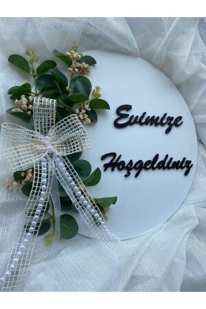 Door Ornament Welcome to Our Home Wooden Eucalyptus Leaf White Gift 23-1 To-23-1 - HOBİ55