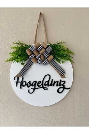Door Ornament Welcome White Gift With Leaves 58 To-58 - HOBİ55