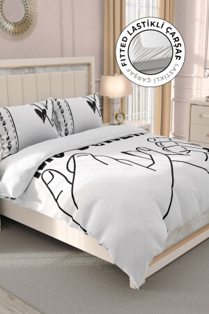 Doppelbett-Bettbezug-Set aus 100 % Baumwollsatin mit Spannbettlaken, Darling MONOHOME32630 - Monohome