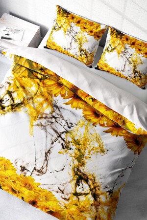 Doppelbett-Bettbezug-Set, eng gewebter Baumwollsatin, 3D-Sonderdesign, gelbes Gänseblümchen (ohne Laken), PERLASERA29470 - PerlaSera
