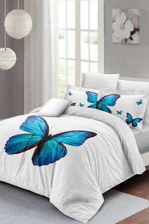 Doppelbett-Bettbezug-Set, eng gewebter Baumwollsatin, 3D-Spezialdesign, blauer Schmetterling (ohne Laken) PERLASERA26899 - PerlaSera