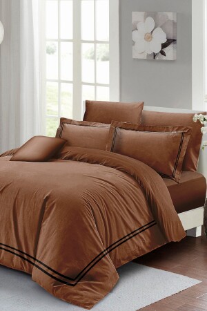 Doppelbett-Bettbezug-Set, speziell gewebt, luxuriöser Baumwollsatin, Kaffeebraun MONOHOME24291 - Monohome