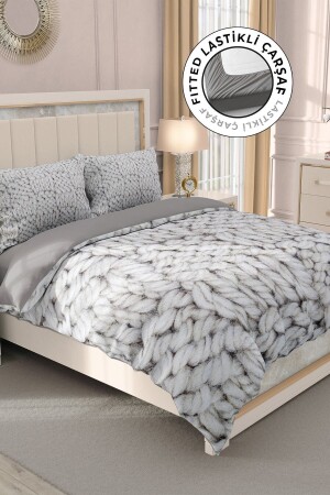 Doppelbettbezug-Set aus 100 % Baumwollsatin mit Spannbettlaken, gestrickt 4 MONOHOME32883 - Monohome