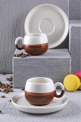 Doppelfarbiger handgemachter türkischer Kaffee, Espressotassen-Set mit 2 TSK-007-K - Doreline