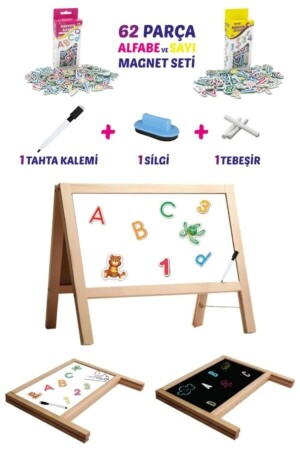 Doppelseitige magnetische Schreibtafel aus Holz, 62 Teile, Alphabet und Zahlen, Geschenk, Lernspielzeug, Spielzeug 512552151 - Playaks