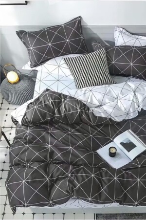 Doppelseitiges Einzelbettbezug-Set aus Baumwolle mit schwarzer Geometrie - Always