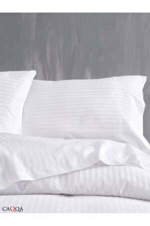 Doppelt gestreiftes Hotel-Bettbezug-Set aus Satin, 1 Bettbezug und 2 Kissenbezüge - Caqqa
