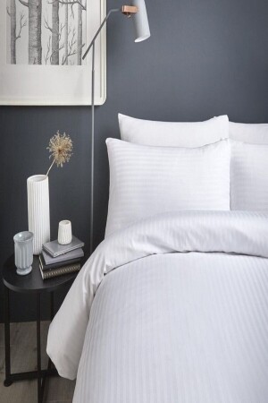 Doppelt gestreiftes Hotel-Bettbezug-Set aus Satin, Bettbezug + 2 Kissenbezüge (keine Laken), mit Tasche New0101 - Tekstil Home