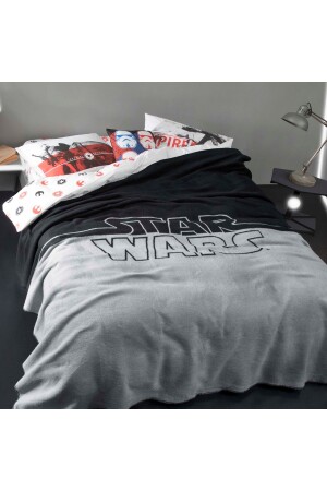 Doppelte Decke aus Baumwolle mit Star Wars-Logo, Grau Schwarz, 71314761 - Taç