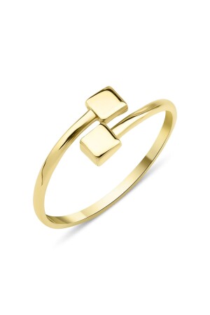 Doppelter quadratischer Objektring aus 14 Karat Gold - Fiyonk Kuyumculuk