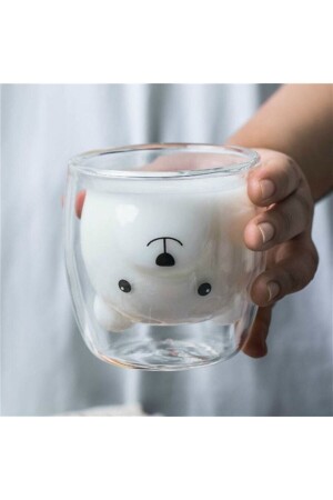 Doppelwandiges, griffloses, lustiges Design mit Teddybär-Charakter, Becher aus Borosilikatglas, 250 ml, AyiliBardaki - Anadolu Saray Çarşısı